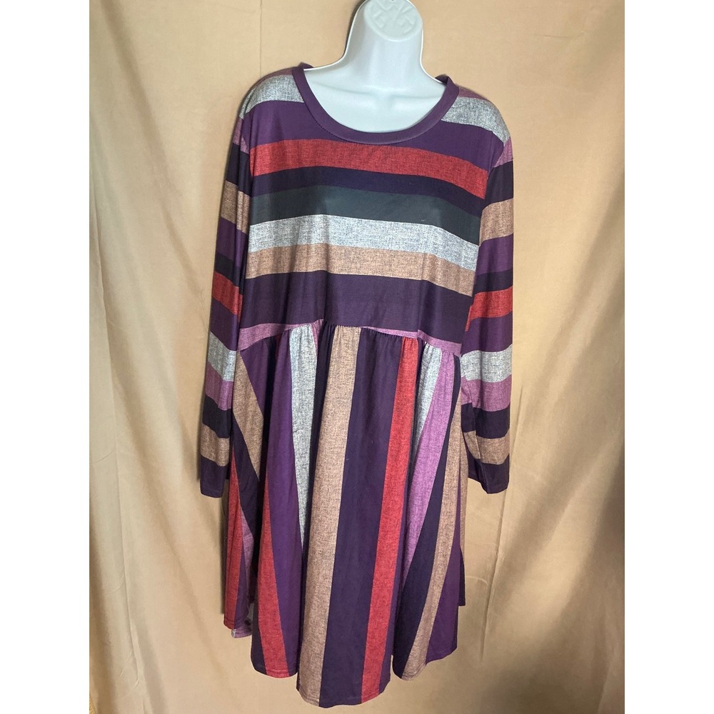 Unbranded Striped Babydoll Dress Womens 4XL Multicolor Excellent Long Sleeve